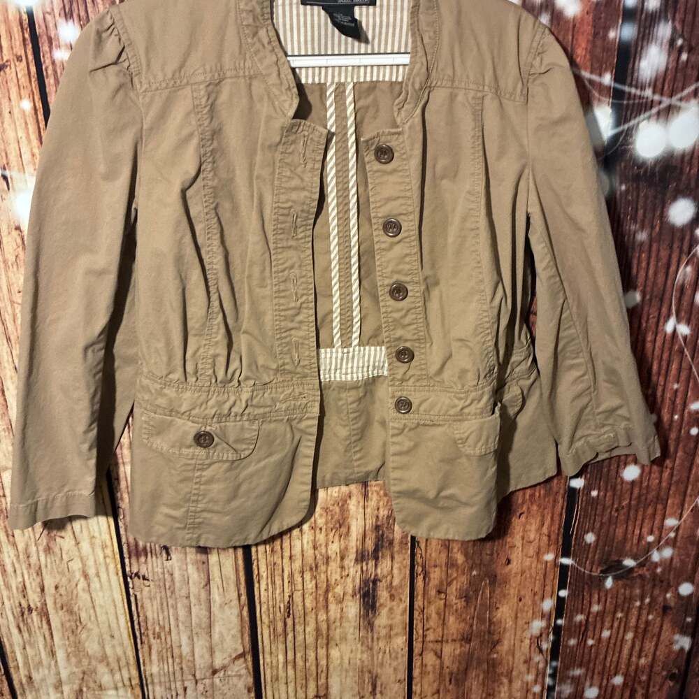 Willi Smith Women's Khaki Tan Cotton Military Style Button Up Jacket Size Medium